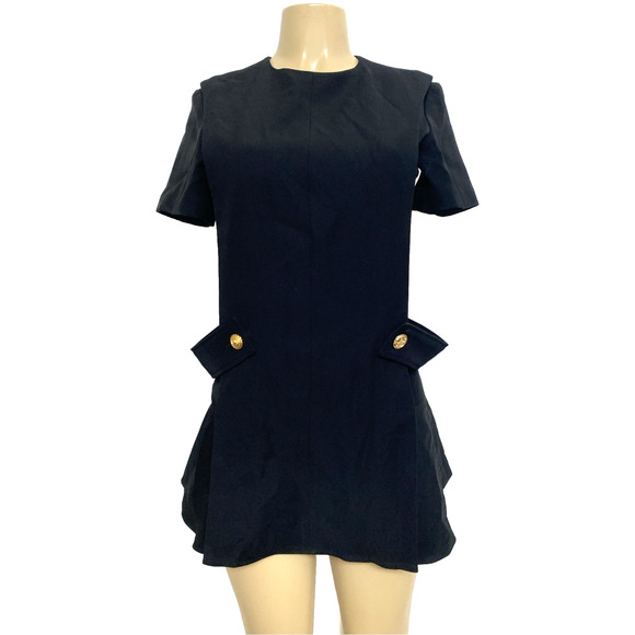 Louis Vuitton Uniform Anchor Gold Button Apron Mini Dress Black Short Sleeve 32 - Picture 2 of 13